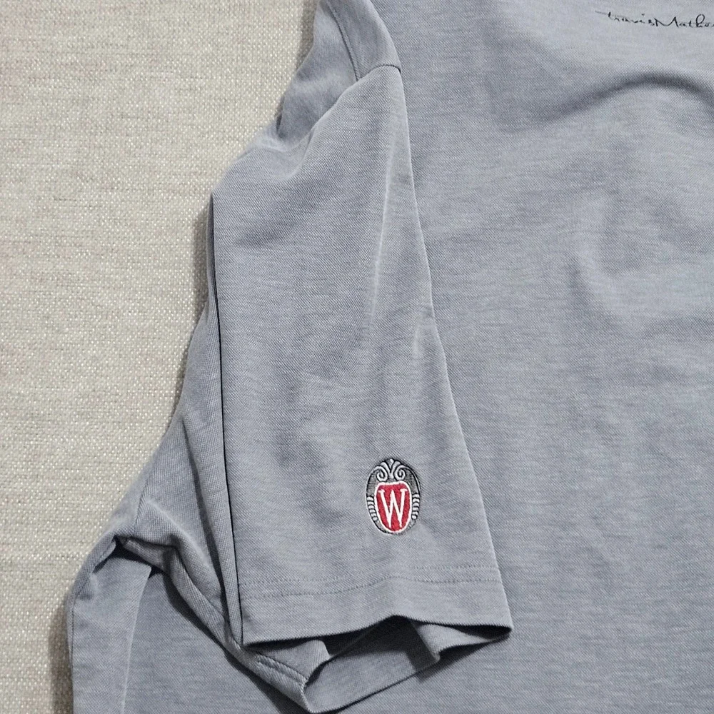 TravisMathew Mens Grey Striped‎ Pima University of Wiscosnin Golf Polo Shirt L